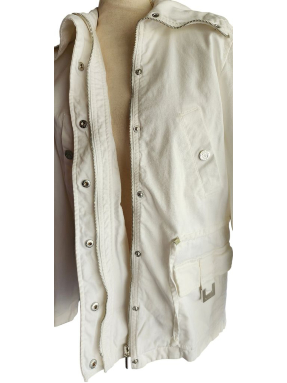 Michael Kors White Utility Cargo Jacket Women’s M Cotton Drawstring Zip Pockets - Picture 5 of 14